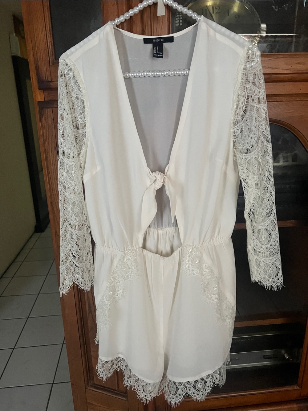 Forever 21 Ivory Lace Tie-Front Romper